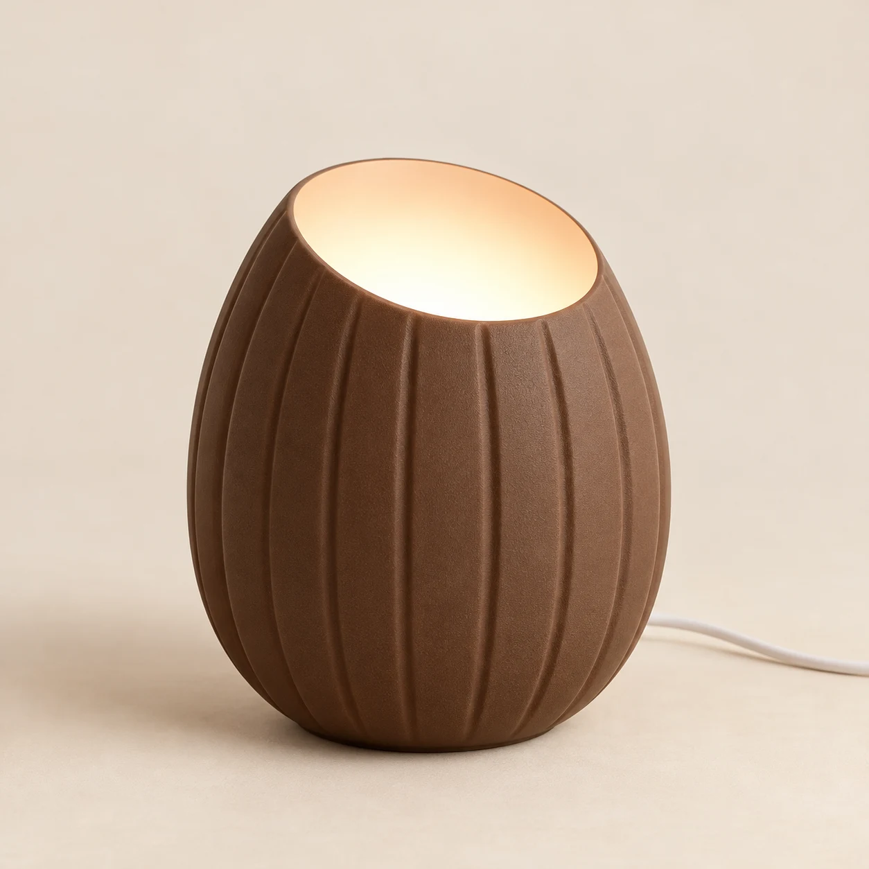 Cocoa Shell Lamp, Cocoa brown, subtle vertical grooves
