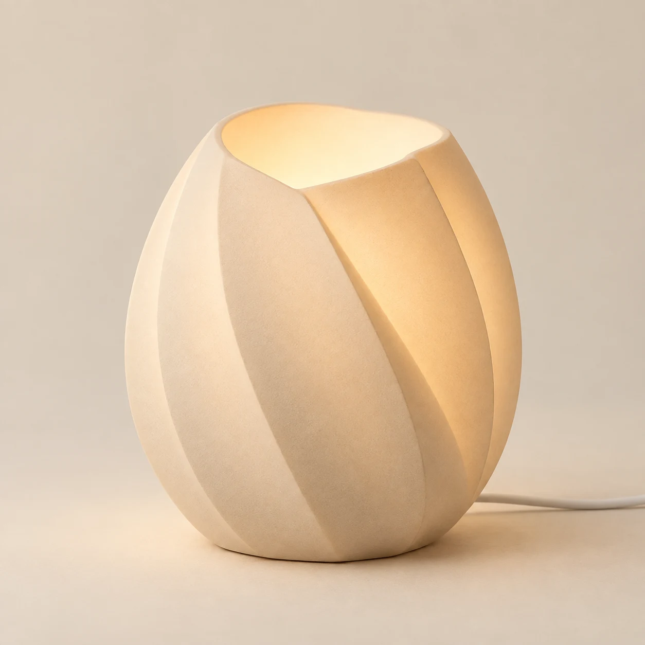 Fold Shell Lamp, Oatmeal, broad folded facets