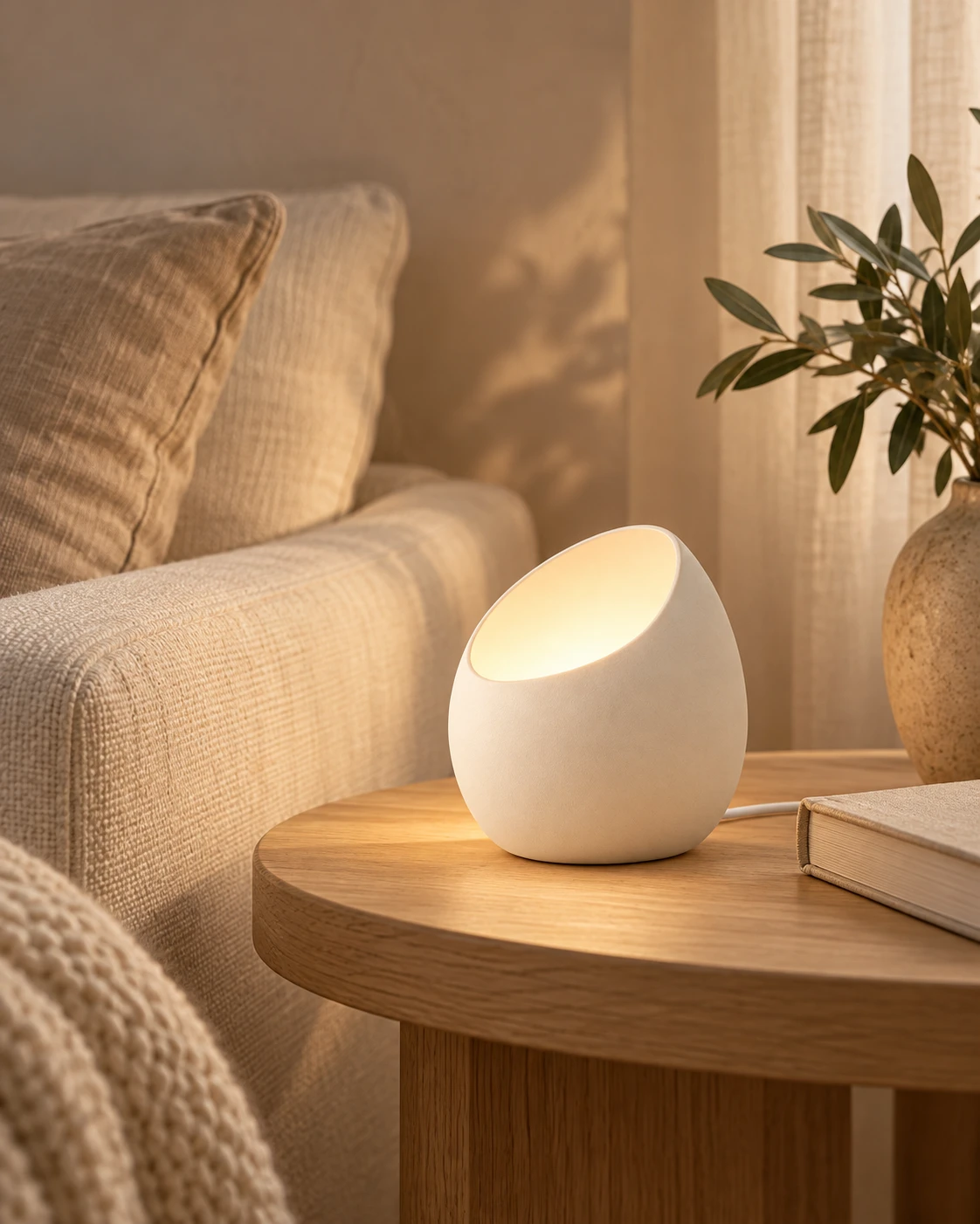 A warm cream interior with an Optykhaus shell lamp
