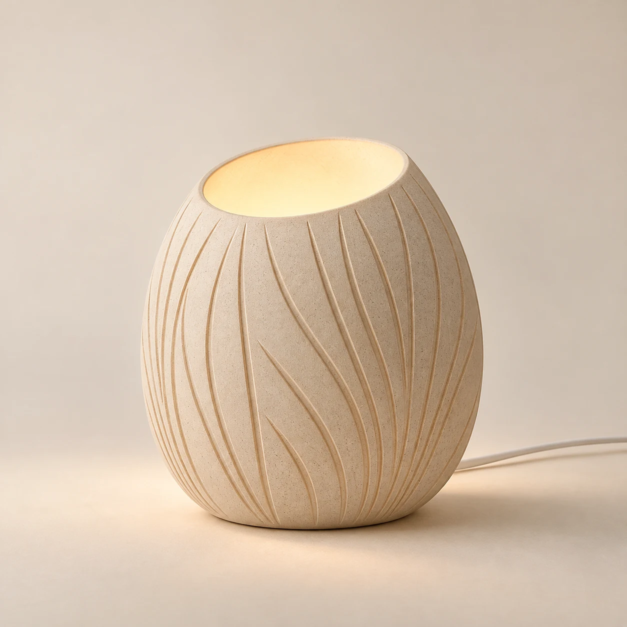Reed Shell Lamp, Oatmeal, reed line relief