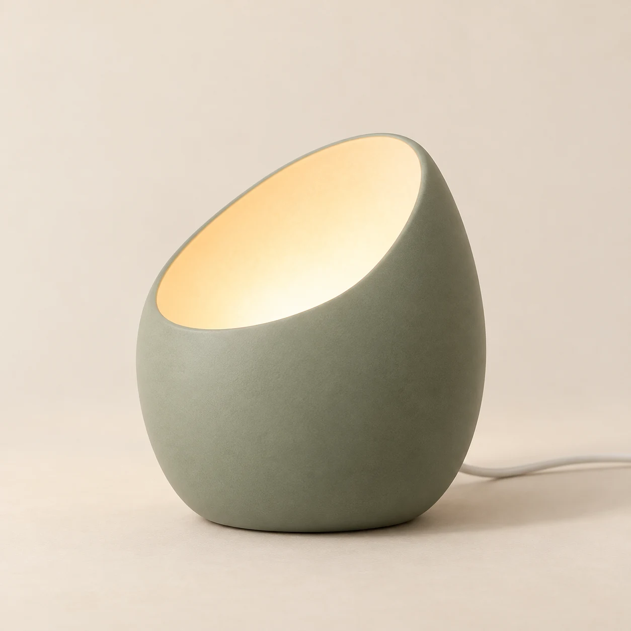 Sage Shell Lamp, Sage green, low slanted opening